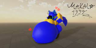 3d big ass big belly big butt blue fur blue hair female pred long  tail male prey maxala protogen roblox simple background soft vore sweater  vore watermark willing vore 
