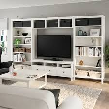 Hemnes Tv Storage Combination White Stain 128 3 8x77 1 2 Ikea In 2021 Built In Shelves Living Room Built In Tv Wall Unit Tv Storage