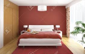 The additional width on this oversized picture window provides a sophisticated look. Interior Design Of Modern Bedroom In Red White And Wood With Stock Photo Picture And Royalty Free Image Image 8163609