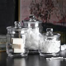 We offer a huge range of products. Hou Whole Housewares Clear Glass Apothecary Jars Cotton Jar Bathroom Storage Organizer Canisters Set Of 3 Wayfair