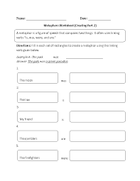 Creating Metaphors Worksheet Part 2 Similes And Metaphors Simile Lesson Figure Of Speech