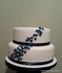 W072 Two Tier Navy Blue Blossom Wedding Cake Navy Blue Wedding Cakes Wedding Cakes Blue Simple Wedding Cake