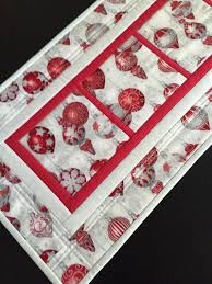 Quilted Christmas Runner Christmas Ornaments Holiday Table Runner Christmas Table Linens Red Gray Silver Elegant Runner Holiday Table Runner Holiday Table Runner Christmas Christmas Runner