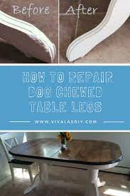 Learn How To Quickly Repair Chewed Or Chipped Wood Our Farmhouse Table Had Chewed Legs Which I Repaired Wit Wood Repair Repair Wood Furniture Furniture Repair
