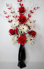 All our silk flower arrangements come with the vase or pot as pictured. Artificial Silk Flower Arrangement Red Amp Cream In Large Black Vase 85cm Artificial Silk Flower Arrangements Purple Flower Arrangements Flower Arrangements