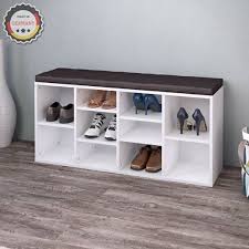 Schuhschrank Schuhregal Schuhbank Schrank Bank Regal 10 Paar Schuhe Mdf In Weiss Mit Graubrauner Auflage Amazon D Sitzbank Weiss Teppich Wohnzimmer Schrank Bank