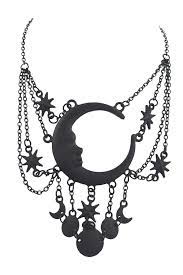 Celestial Goth Crescent Moon Face And Stars Sleepless Nights Witchy Black Necklace Black Necklace Gothic Jewelry Goth Accessories