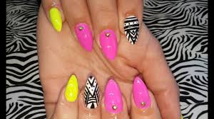 Coloured acrylic powder glitterama nails neon pink shimmer dancing queen. Acrylic Nails L Neon Yellow Pink Abstract L Nail Design Youtube