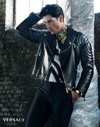 Versace Leather Jeans Men Leather Outerwear Leather Fashion