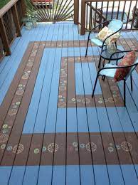 My Deck Painted With Olympic Restore And Stenciled To Look Like A Rug Painted Porch Floors Deck Paint Painted Patio