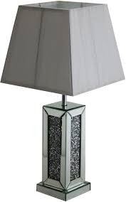 Crushed Diamond Mirrored Table Lamp With Silver Threaded Shade Mirror Table Lamp Crushed Diamonds