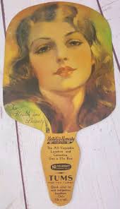 3- 1930s Paper Fans Wood Handles Tums, Piatt Castle, Woodard Monuments Ohio  Vtg