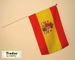 The spanish flag has a central yellow stripe that is twice as wide as tall as each red band beside it. Fahnen Flaggen Spain Espana Am Holzstab Gunstig Kaufen Bestellen Rabeversand De 1 49