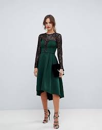 Raccolte di benedetta de santis. Asos Design Vestito Da Cerimonia Midi A Maniche Lunghe Con Top In Pizzo Asos
