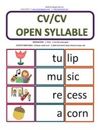 V Cv Open Syllable Card Match With Worksheet 2 Syllable Words Open Syllables Phonics Programs Syllable