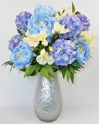 Faux silk hydrangea individual flowers flowers. Artificial Flower Arrangement Purple Hydrangea Blue Peonies Yellow Alstroemeri Artificial Flower Arrangements Flower Arrangements Easter Flower Arrangements