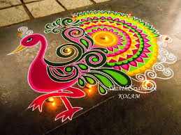 Mandala Peacock Pink Green Kolam Yellow Rangoli Designs For Competition Rangoli Designs Rangoli Designs Latest