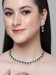 American Diamond Green Diamond Jewellery Sagunittujewel's High-Quality  American Diamond Necklace Set With