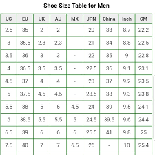 Luxury Men Shoes Size Chart Mens Fashion Footwear On