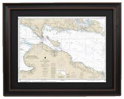 Framed Nautical Chart Lake Huron Straits Of Mackinac 24x18