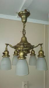 Antique Brass Pan Chandelier 5 Shades Rewired Very Nice Condition 1920s Vintage Chandelier Antique Lighting Old Lights