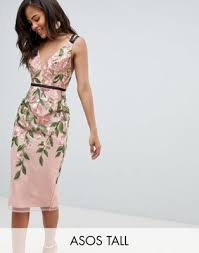 Party dresses tall women isn't limited to one particular silhouette or shape here. Asos Design Tall Floral Embroidered Pencil Midi Dress Floral Dress Summer Designer Evening Gowns Floral Pencil Dress