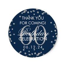 Thank You Gift Ideas For 60th Birthday Silver Navy Blue 60th Birthday Thank You Confetti Classic Round Sticker Thank You Gifts Ideas Diy Thankyou Birthday Thank You 60th Birthday Birthday Stickers