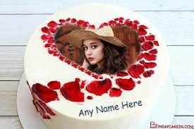 Birthday Cake With Photo Frame For Lover Rose Heart Birthday Cake For Lover With Name And Photo Frame In 2020 Walentynki
