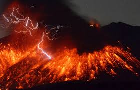 An act, process, or instance of erupting. See Volcanic Lightning During An Eruption In Southwest Japan Time