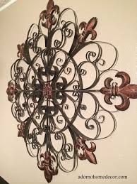 Large Unique Fleur De Lis Round Metal Wall Rustic Scroll Decor Antique Vintage Decor Kitchen Decor Modern Frame Decor