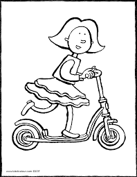 Motorcycle coloring page for kids. Emma On Her Scooter Kiddicolour
