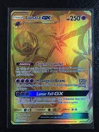 Their name stems from the lack of drop shadows for the illustration window and they are more valuable than the prints that followed. Pokemon Ultra Prism Full Art Secret Rare Gold Lunala Gx 172 156 Pokemon Cards Pokemon Rare Pokemon Cards