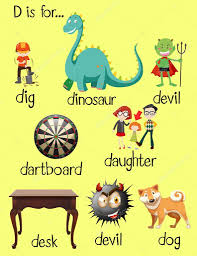 Teaches the english alphabet and over 100 words helps toddlers and preschool children to learn the english alphabet and well over 100 easy words in a fun and interactive puzzle themed environment. Different Words For Letter D Stock Vector Image By C Blueringmedia 106560236