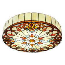 Each rod ends in two lights (60w bulbs sold separately). Tiffany Victorian Style Stained Glass Drum Shape Yellow Flush Mount Ceiling Lamp Ebay