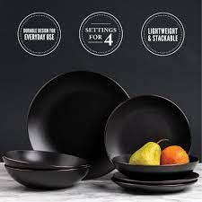 Thyme Table Dinnerware Black Onyx Stoneware 12 Piece Set Walmart Com In 2021 Black Dinnerware Dinnerware Dinnerware Set Unique