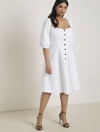 Button Front Puff Sleeve Dress Womens Plus Size Dresses Eloquii Plus Size Spring Dresses Plus Size Outfits Plus Size Fashion