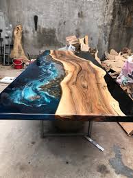 Opening the lid, reveals the storage for the controller. Giant Dining Coffee Table Epoxy River Woodify Canada