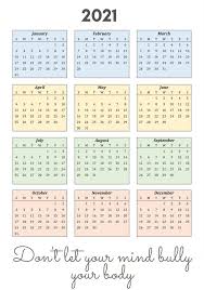 2021 Inspiring Calendar With Quote In 2020 Calendar Template Printable Calendar Template Calendar Monthly Planner
