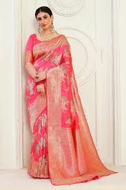 Woman in red saree/sari in the taj mahal, agra, uttar pradesh, india. Pink Pure Silk Weaving Silk Saree Gnp007623
