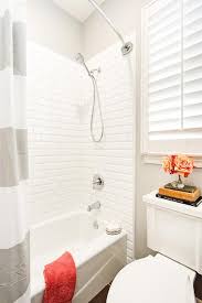 If you find any, you'll need to treat it before moving on. Kids Shower With White Beveled Subway Tiles And Gray Striped Shower Curtain Cottage Bathroom