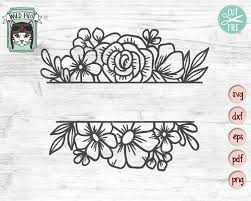 Flower Border Svg Flower Svg Flower Monogram Split Etsy In 2020 Flower Svg Flower Border Flower Doodles