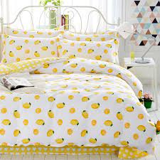 Twin, full, queen, and king size. Home Textiles Yellow Lemon Style 100 Cotton Bedding Sets 4pcs Of Duvet Cover Bed Sheet Pillowcase King Quee Yellow Bedroom Decor Bedding Sets Yellow Room Decor