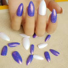 But when your nails are shorter (and therefore more subtle). 24pcs Stiletto Nails Grace Purple White False Nail Glitter Nail Art Short Size Acrylic Nails Decoration Manicure Tools Z134 Buy At The Price Of 2 73 In Aliexpress Com Imall Com