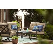 Garden Treasures Vinehaven 2 Piece Metal Frame Patio Conversation Set With Cushions Lowes Com Conversation Set Patio Modern Furniture Table Outdoor Furniture Sets