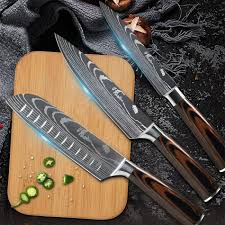 Our selection of japanese crafted damascus steel kitchen knives. Sunnecko Kitchen Knife Set 3 Pcs Japanese Damascus Chef Santoku Paring Knives For Sale Online Ebay