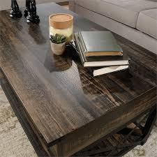 Sauder cannery bridge lift top coffee table with storage and shelf, coffee oak finish. Sauder Steel River Wood And Metal Lift Top Coffee Table In Carbon Oak Black 425671