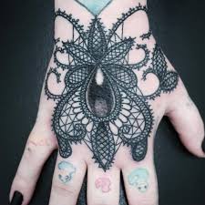 Divawoo 12 sheet henna tattoo stencils, hand temporary tattoo stickers, indian arabian self adhesive tattoo templates. Lace Style Tattoo On The Right Hand