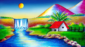 Lakeside sunset sunset painting sunset art. Easy Scenery