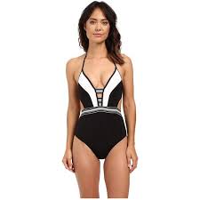 Black And White One Piece Bathing Suit Jets By Jessika Allen Optima Plunge One Piece Black White Women S Swimsuits One Piece Black And White Swimsuit Black And White One Piece One Piece