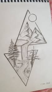 Landscape with fall trees in easy beginner waterfall nature drawing. Pin On My Drawings